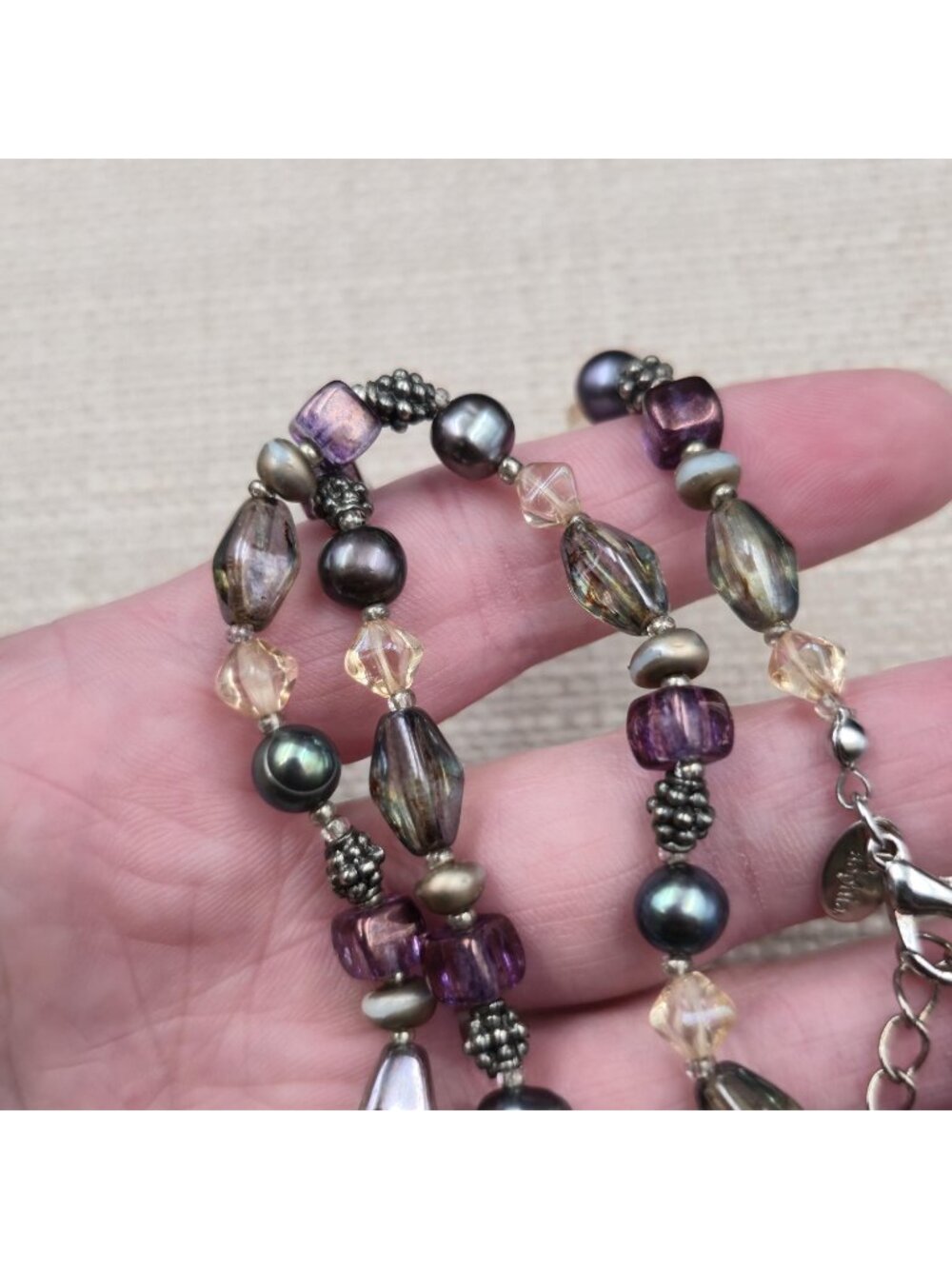 16+3 Inch Lia Sophia Purple Glass and Pearl Necklace B1271 - Picture 4 of 7